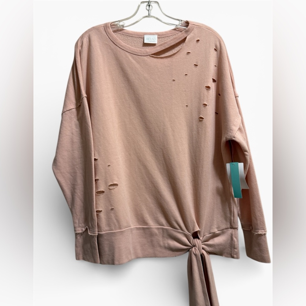 Abound Women's Pink Oversized Distressed Tie-Front Sweatshirt Size Small NWT